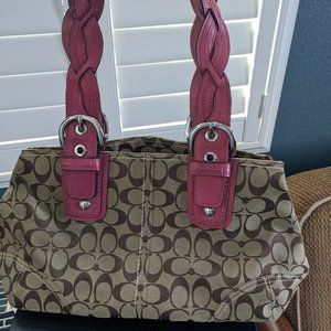 Coach medium satchel with pink leather handles